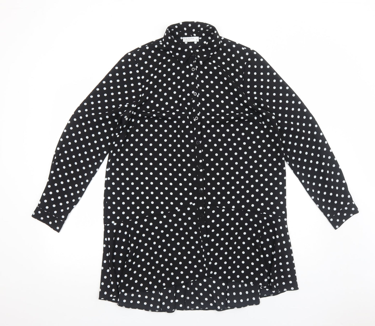 Papaya Womens Black Polka Dot Polyester Shirt Dress Size 12 Collared Button