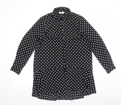 Papaya Womens Black Polka Dot Polyester Shirt Dress Size 12 Collared Button