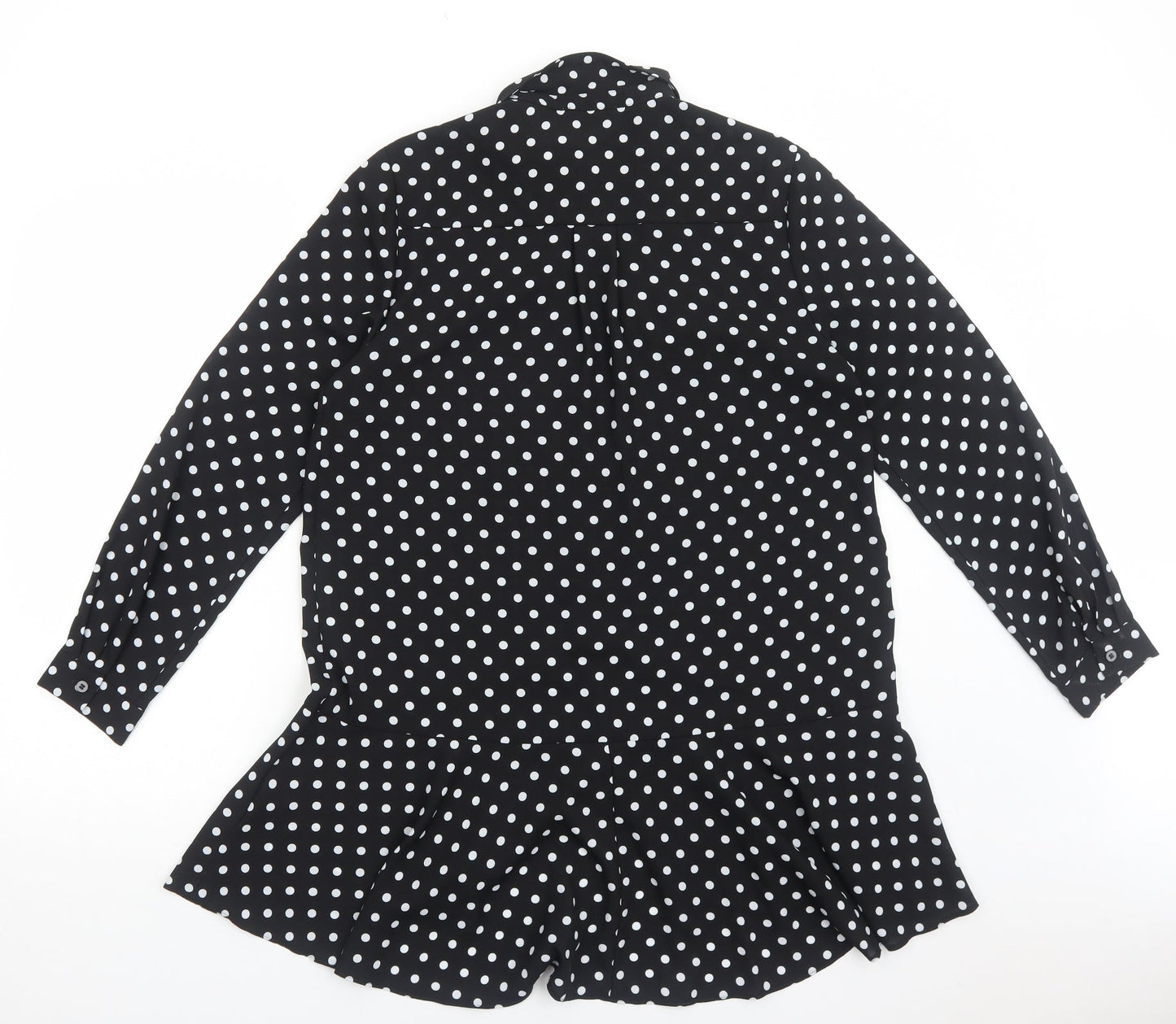 Papaya Womens Black Polka Dot Polyester Shirt Dress Size 12 Collared Button