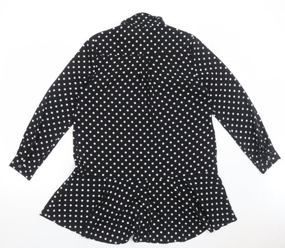 Papaya Womens Black Polka Dot Polyester Shirt Dress Size 12 Collared Button