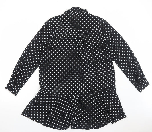Papaya Womens Black Polka Dot Polyester Shirt Dress Size 12 Collared Button