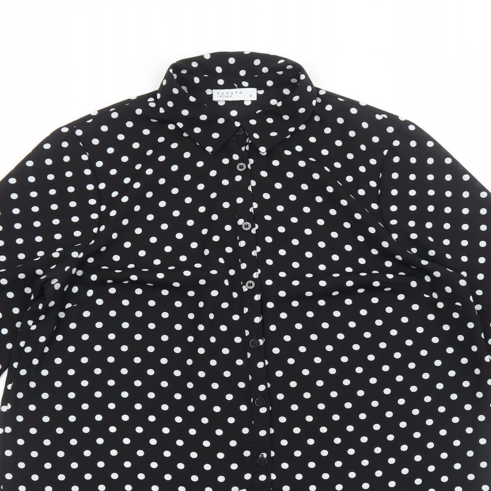 Papaya Womens Black Polka Dot Polyester Shirt Dress Size 12 Collared Button