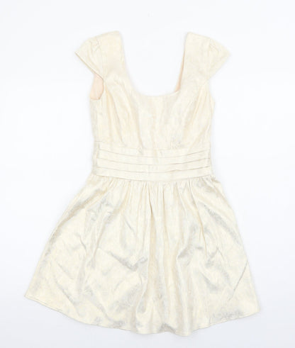 ASOS Womens Gold Polyester Fit & Flare Size 8 Scoop Neck Zip
