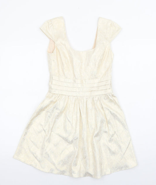 ASOS Womens Gold Polyester Fit & Flare Size 8 Scoop Neck Zip