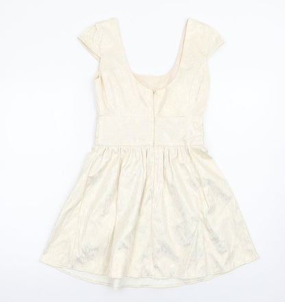 ASOS Womens Gold Polyester Fit & Flare Size 8 Scoop Neck Zip