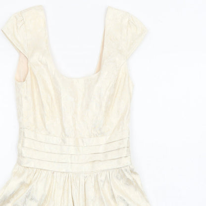ASOS Womens Gold Polyester Fit & Flare Size 8 Scoop Neck Zip