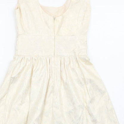 ASOS Womens Gold Polyester Fit & Flare Size 8 Scoop Neck Zip