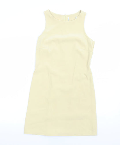 Preworn Womens Yellow Polyester A-Line Size 10 Round Neck Zip