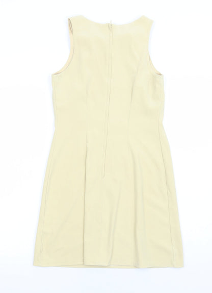 Preworn Womens Yellow Polyester A-Line Size 10 Round Neck Zip
