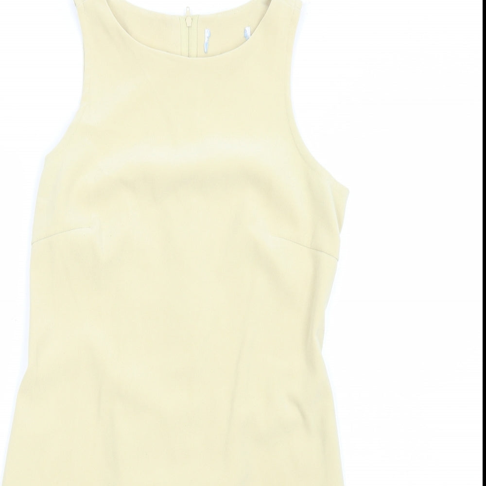Preworn Womens Yellow Polyester A-Line Size 10 Round Neck Zip