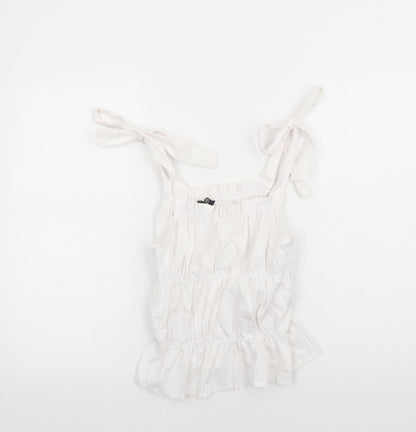 Boohoo Womens White Cotton Cropped Tank Size 10 Square Neck