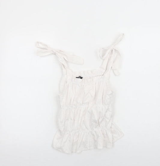 Boohoo Womens White Cotton Cropped Tank Size 10 Square Neck