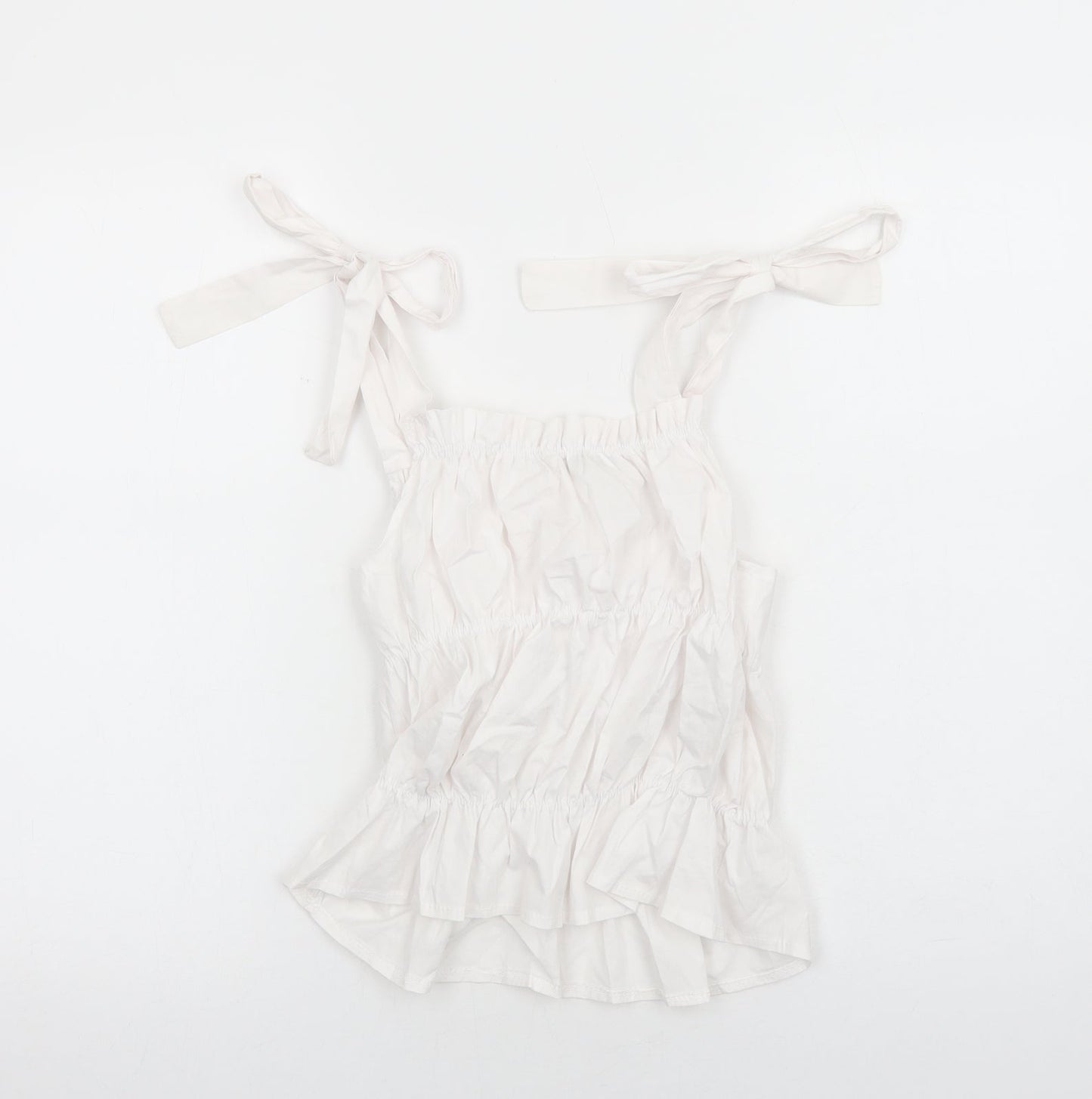 Boohoo Womens White Cotton Cropped Tank Size 10 Square Neck