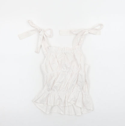 Boohoo Womens White Cotton Cropped Tank Size 10 Square Neck