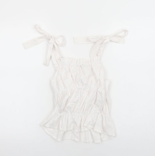 Boohoo Womens White Cotton Cropped Tank Size 10 Square Neck