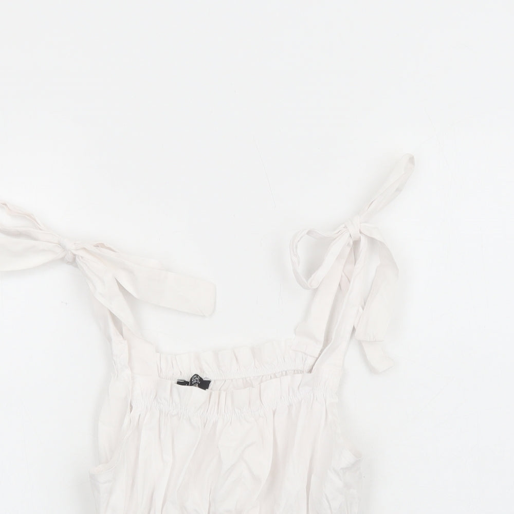 Boohoo Womens White Cotton Cropped Tank Size 10 Square Neck