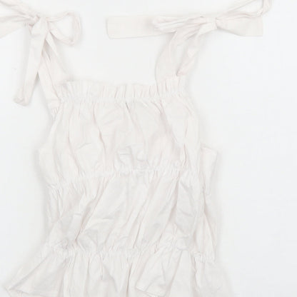 Boohoo Womens White Cotton Cropped Tank Size 10 Square Neck