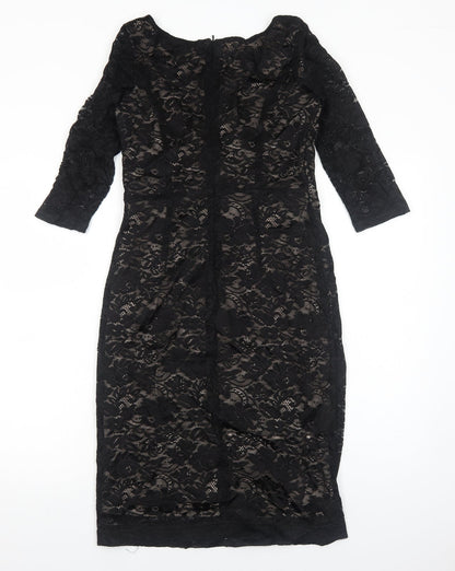 Kaliko Womens Black Floral Polyester A-Line Size 8 V-Neck Zip