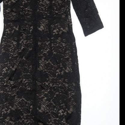 Kaliko Womens Black Floral Polyester A-Line Size 8 V-Neck Zip