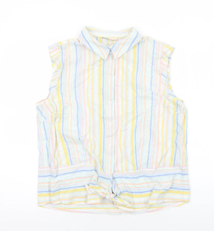 TU Womens Multicoloured Striped Cotton Basic Button-Up Size 16 Collared
