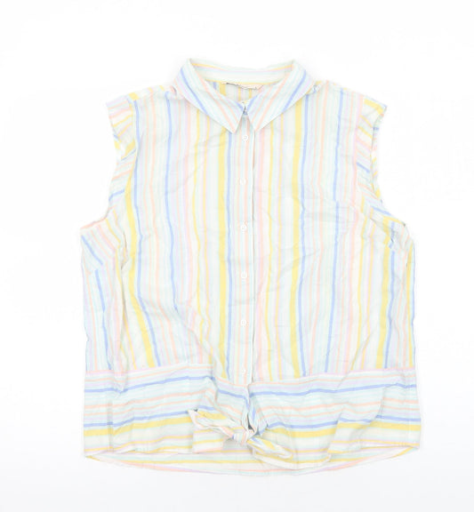 TU Womens Multicoloured Striped Cotton Basic Button-Up Size 16 Collared