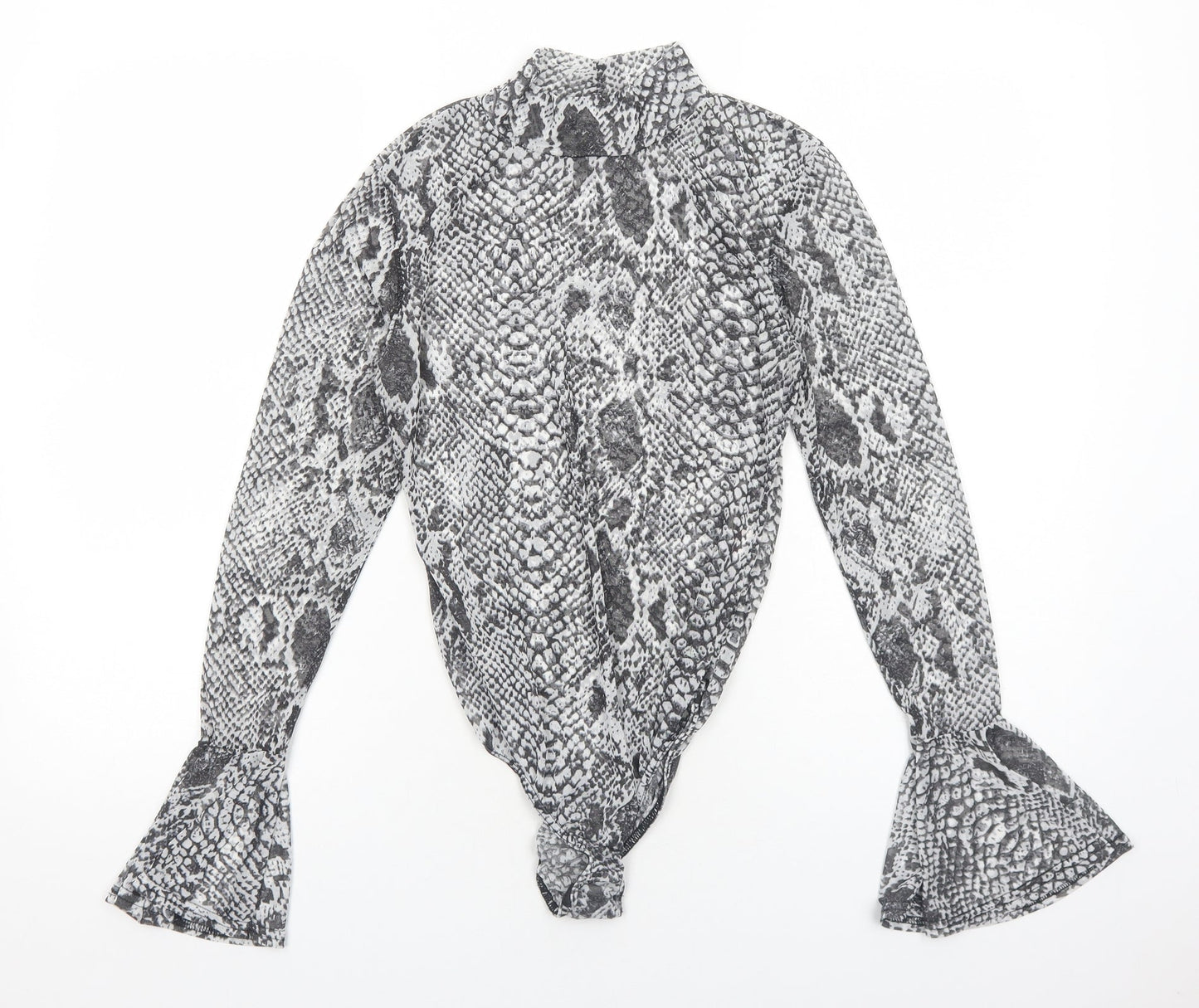 Glamour Womens Grey Animal Print Polyester Bodysuit One-Piece Size 10 Snap - Snake print