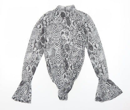 Glamour Womens Grey Animal Print Polyester Bodysuit One-Piece Size 10 Snap - Snake print
