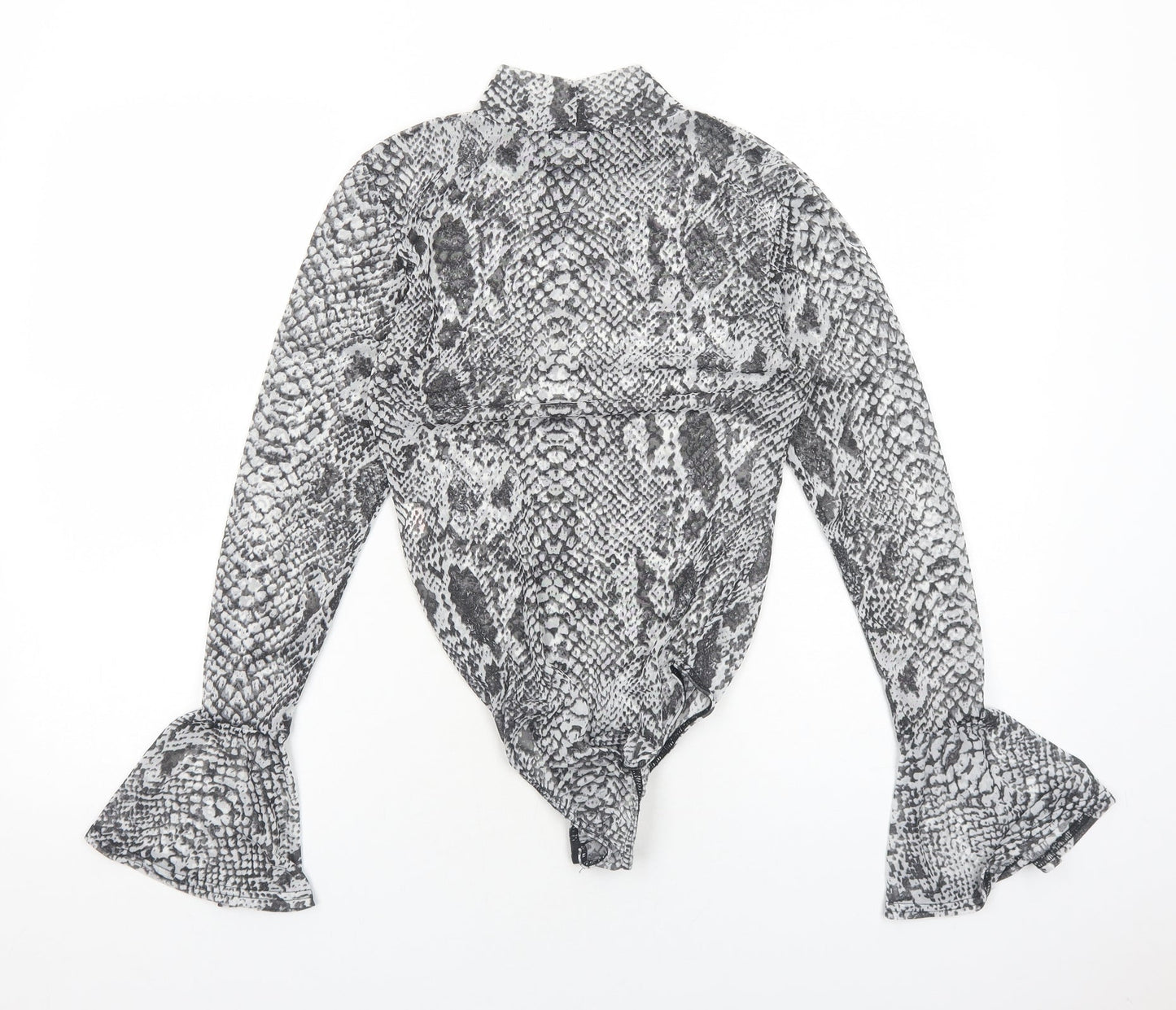 Glamour Womens Grey Animal Print Polyester Bodysuit One-Piece Size 10 Snap - Snake print