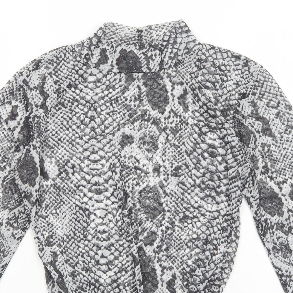 Glamour Womens Grey Animal Print Polyester Bodysuit One-Piece Size 10 Snap - Snake print