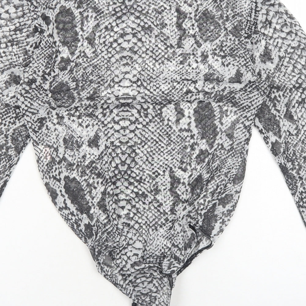 Glamour Womens Grey Animal Print Polyester Bodysuit One-Piece Size 10 Snap - Snake print