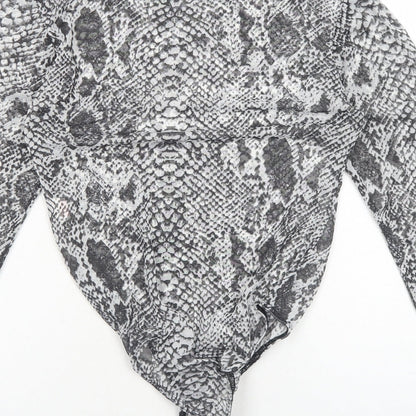 Glamour Womens Grey Animal Print Polyester Bodysuit One-Piece Size 10 Snap - Snake print