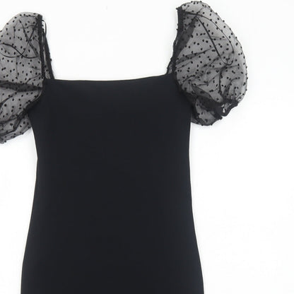 New Look Womens Black Polka Dot Viscose Bodycon Size 10 Square Neck Pullover