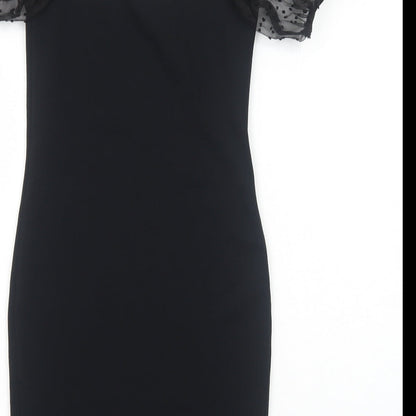 New Look Womens Black Polka Dot Viscose Bodycon Size 10 Square Neck Pullover