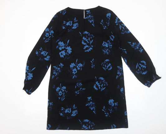 H&M Womens Black Floral Polyester A-Line Size 12 Round Neck Pullover