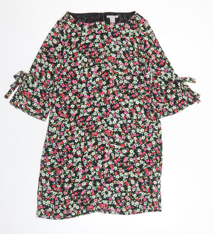 H&M Womens Black Floral Polyester A-Line Size 10 Boat Neck Pullover