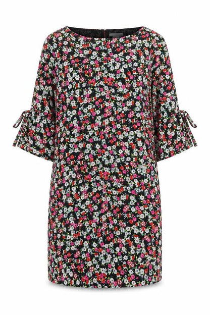 H&M Womens Black Floral Polyester A-Line Size 10 Boat Neck Pullover