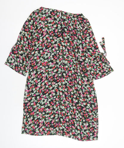 H&M Womens Black Floral Polyester A-Line Size 10 Boat Neck Pullover