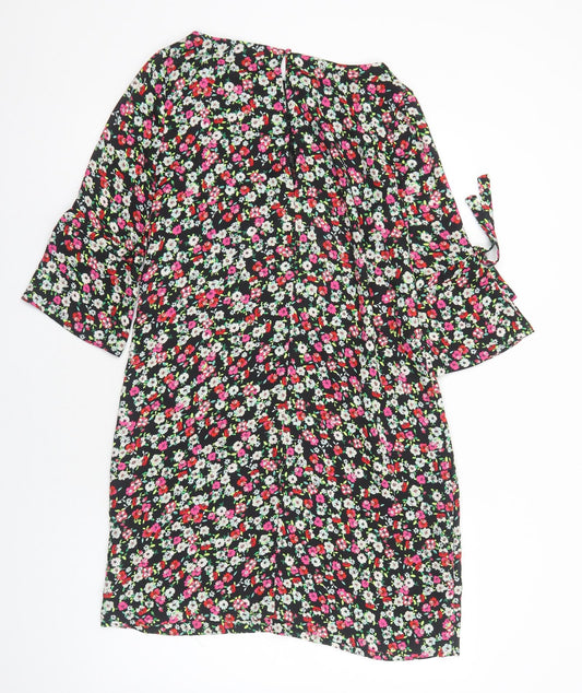 H&M Womens Black Floral Polyester A-Line Size 10 Boat Neck Pullover
