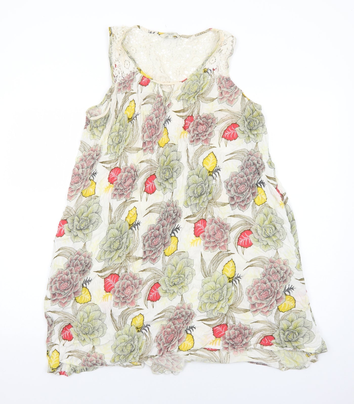 NEXT Womens White Floral Viscose Trapeze & Swing Size 14 Round Neck Pullover