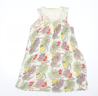 NEXT Womens White Floral Viscose Trapeze & Swing Size 14 Round Neck Pullover