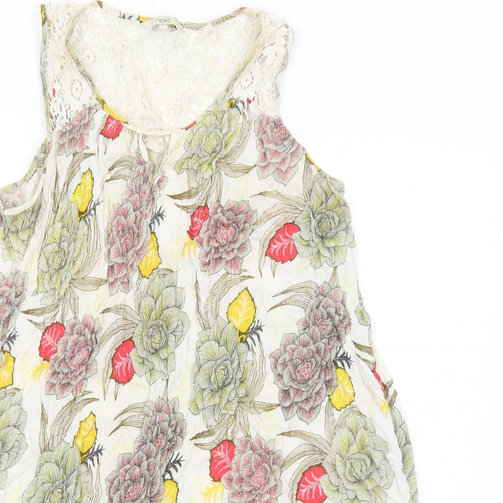 NEXT Womens White Floral Viscose Trapeze & Swing Size 14 Round Neck Pullover