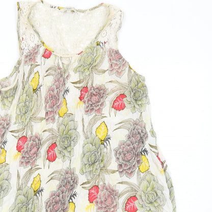 NEXT Womens White Floral Viscose Trapeze & Swing Size 14 Round Neck Pullover