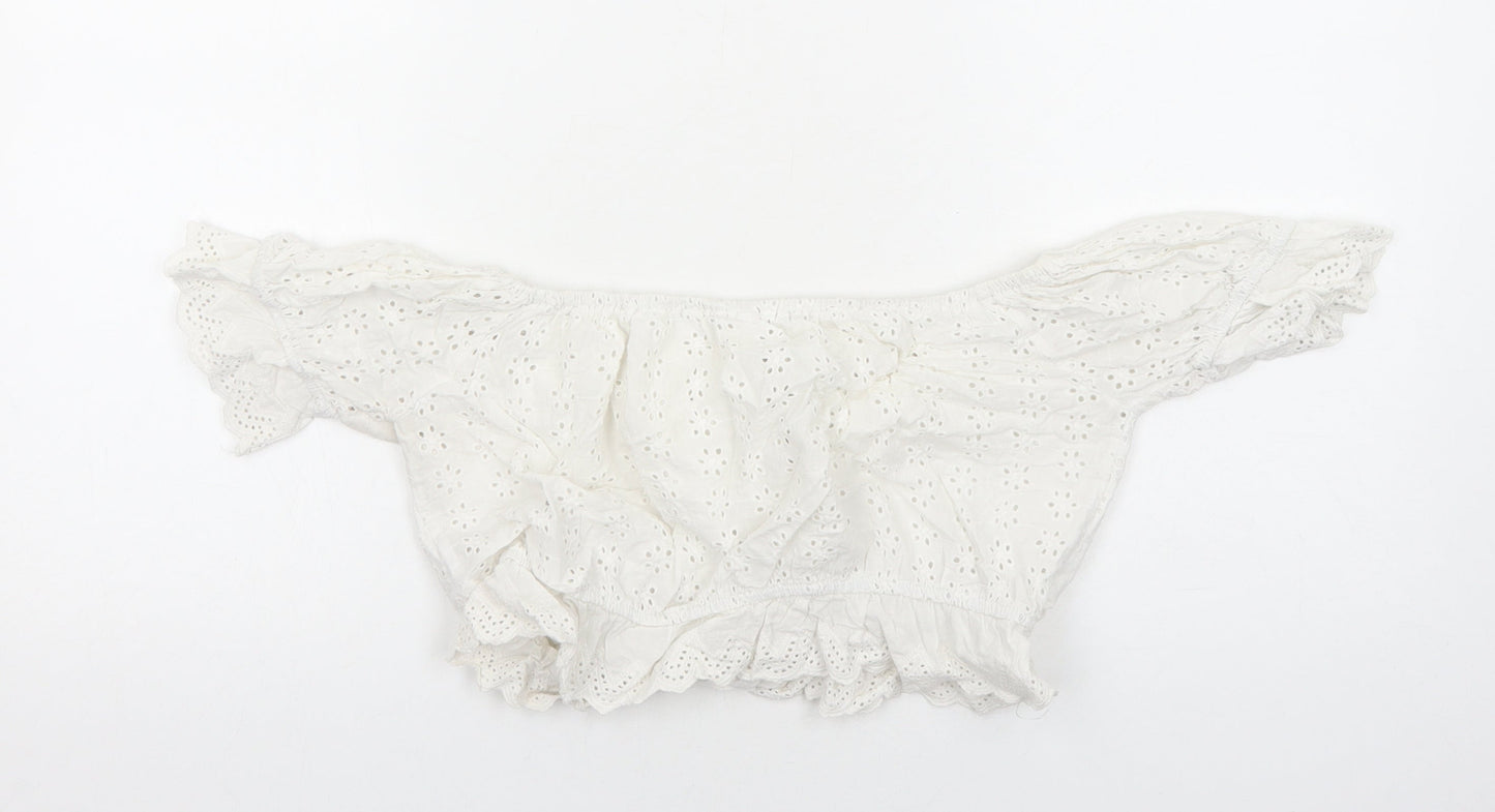 Womens UK Size S Preworn White Cropped Blouse