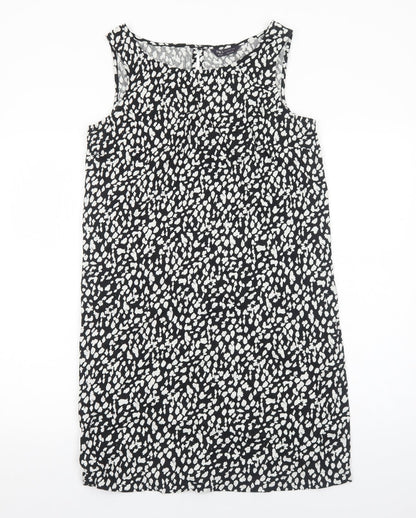 Marks and Spencer Womens Black Geometric Cotton A-Line Size 10 Boat Neck Pullover