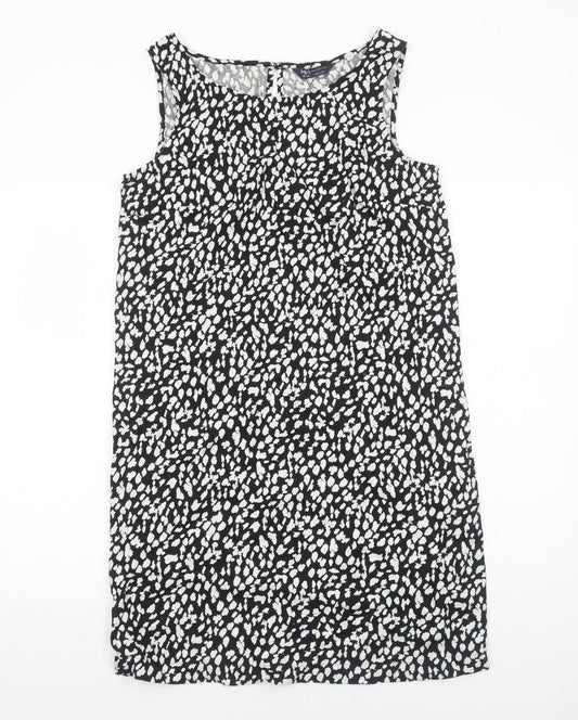 Marks and Spencer Womens Black Geometric Cotton A-Line Size 10 Boat Neck Pullover
