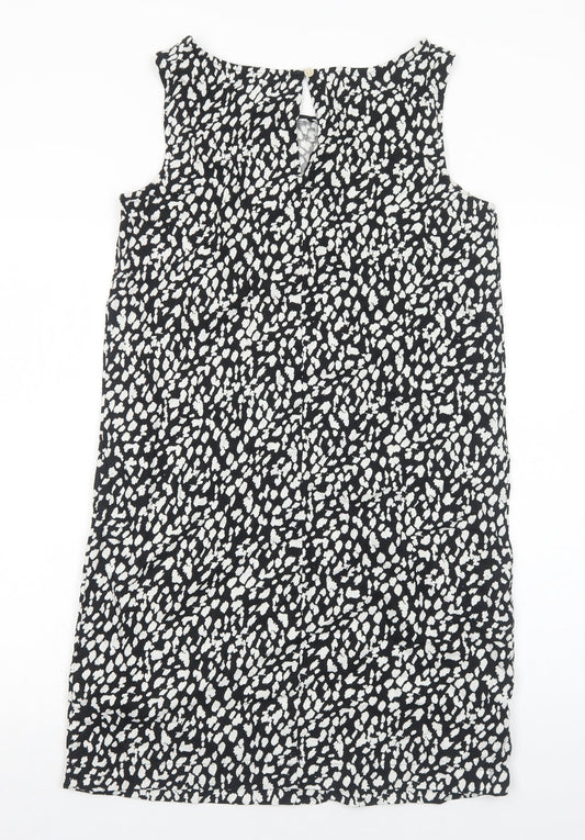 Marks and Spencer Womens Black Geometric Cotton A-Line Size 10 Boat Neck Pullover
