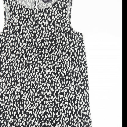 Marks and Spencer Womens Black Geometric Cotton A-Line Size 10 Boat Neck Pullover
