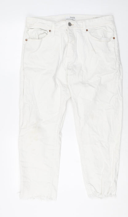 Selected Womens White Cotton Tapered Jeans Size 34 in Regular Button