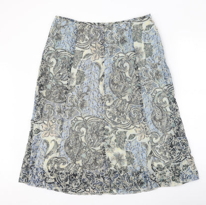 Classic Womens Beige Geometric Polyester Swing Skirt Size 14 Zip