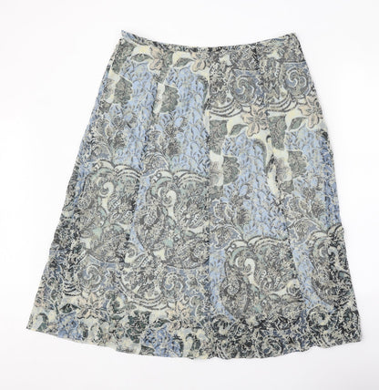 Classic Womens Beige Geometric Polyester Swing Skirt Size 14 Zip